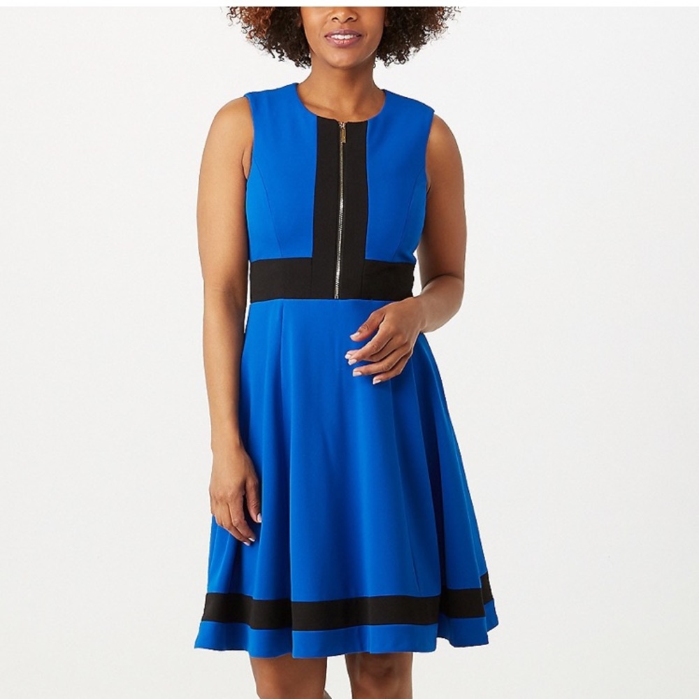 Calvin Klein ZIP-FRONT FIT & FLARE DRESS